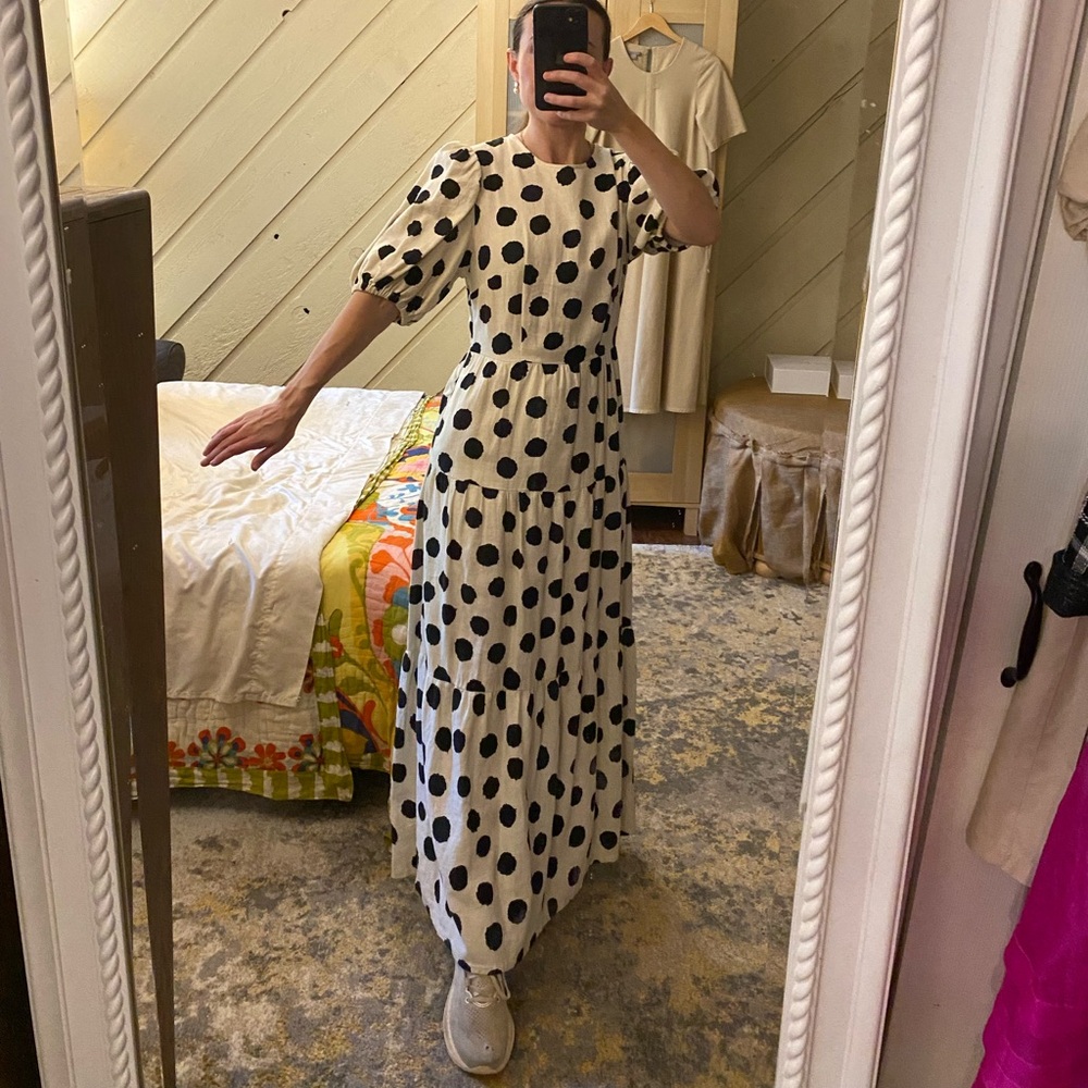 Who What Wear Black and White Puff Sleeve Maxi Dress
